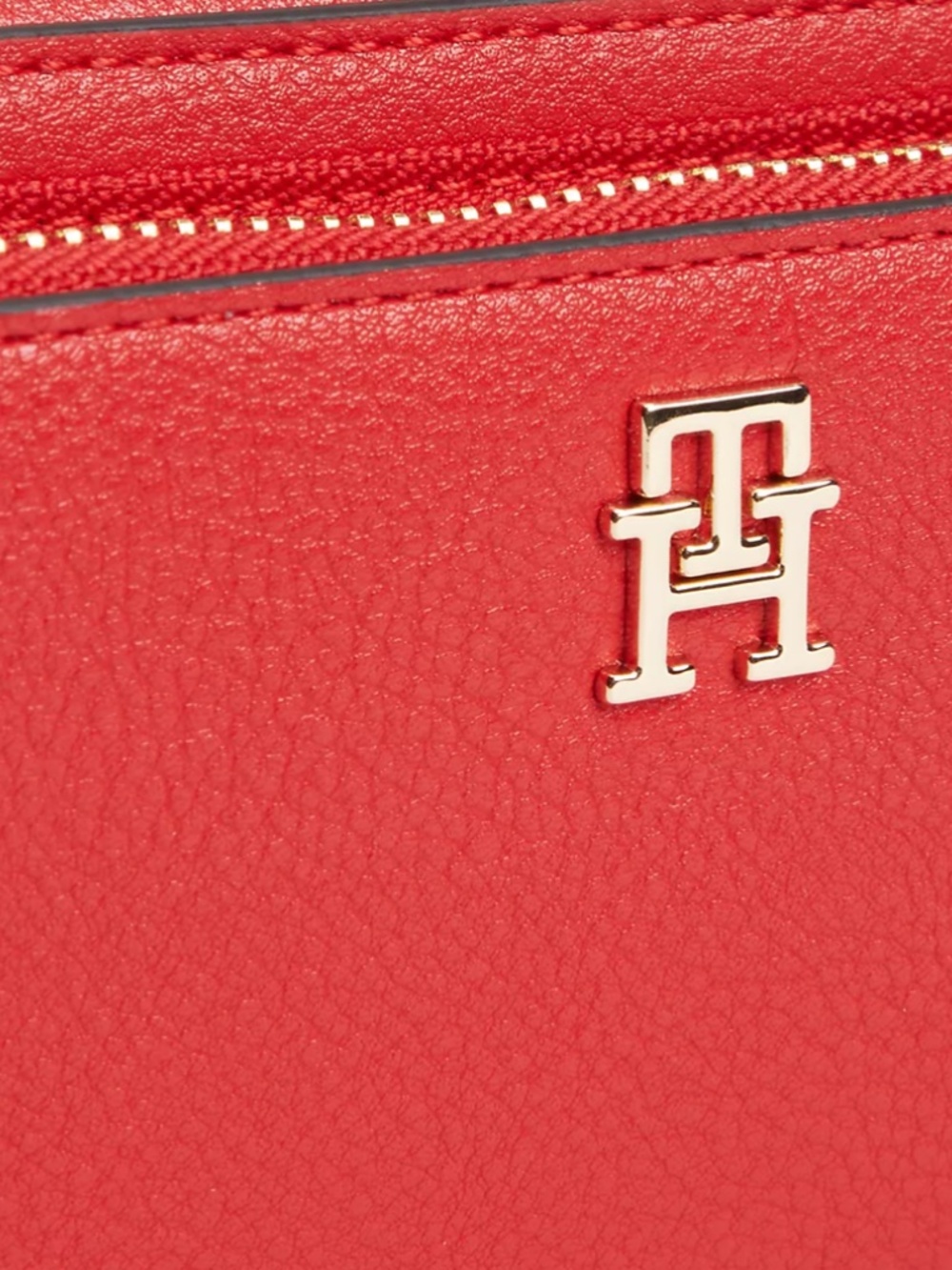 Tommy Hilfiger Red Crossbody Camera Bag with Gold Chain Accent